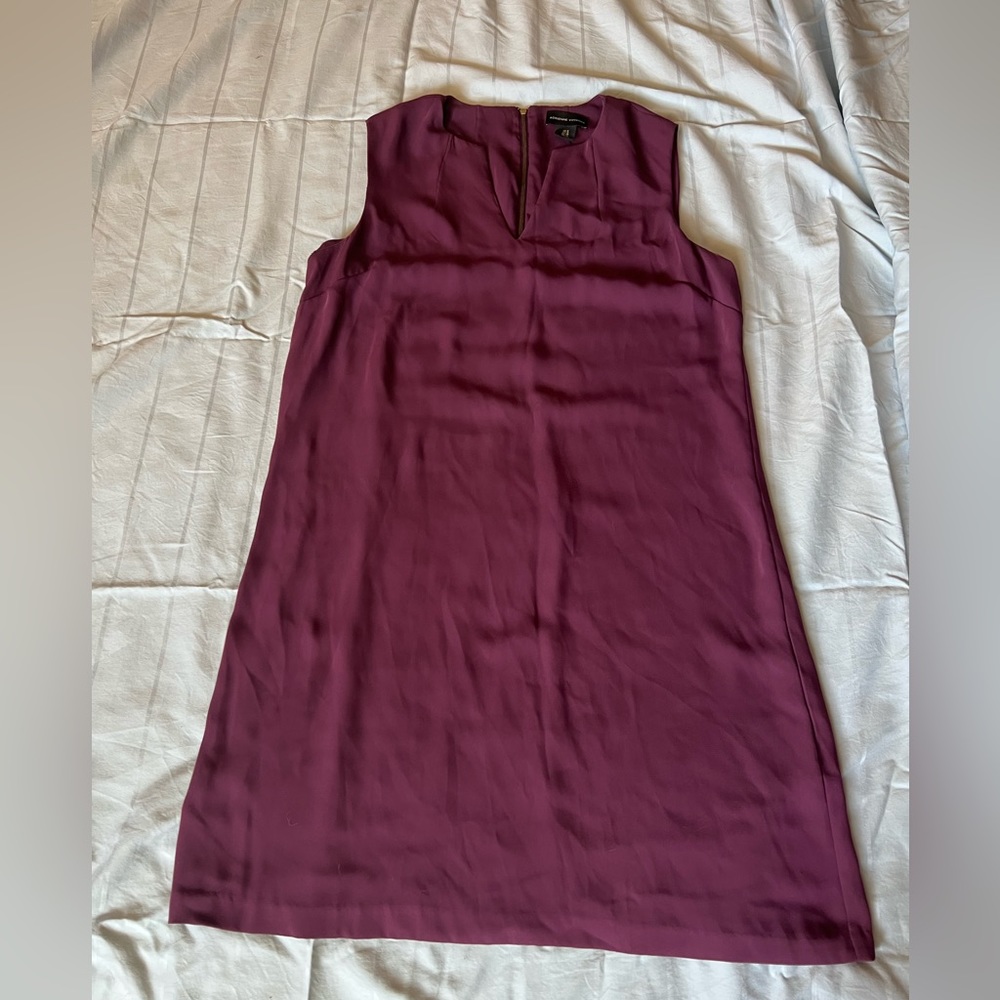 Dark magenta short shift dress with exposed zipper on back Adrienne Vittadini